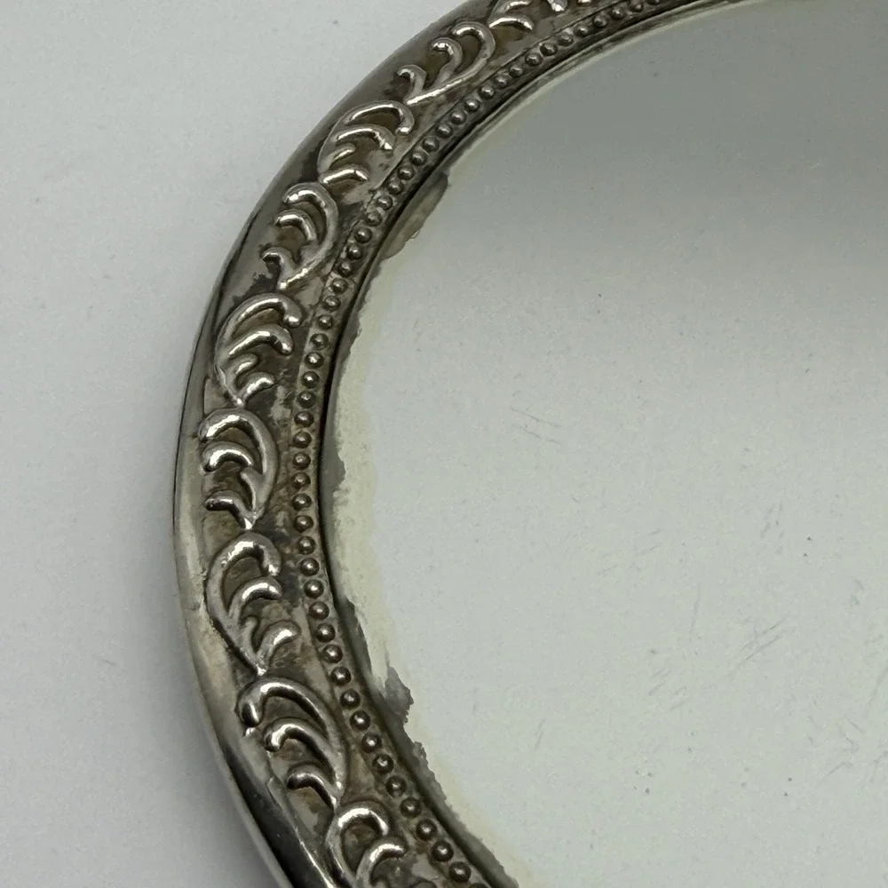 Vintage Silverplate Vanity Hand Mirror & Hair Brush Set Ornate Floral Repousse